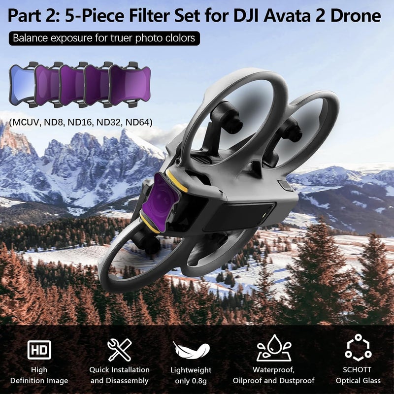 FPVtosky 6-IN-1 Avata 2 Accessories Kit, Avata 2 Hard Case, Gimbal Bumper, 5pack ND Filter Set, Goggle 3 Dust Cover, Neck Lanyard, Battery Digital Sticker for DJI Avata2 Drone Combo Accessories - Image 3